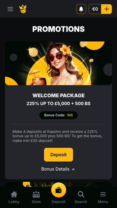Kaasino Casino Mobile-Aktionen