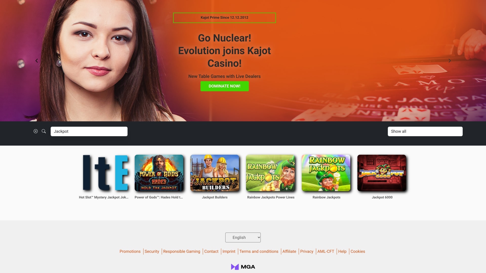 Jackpot du Casino Kajot Bureau