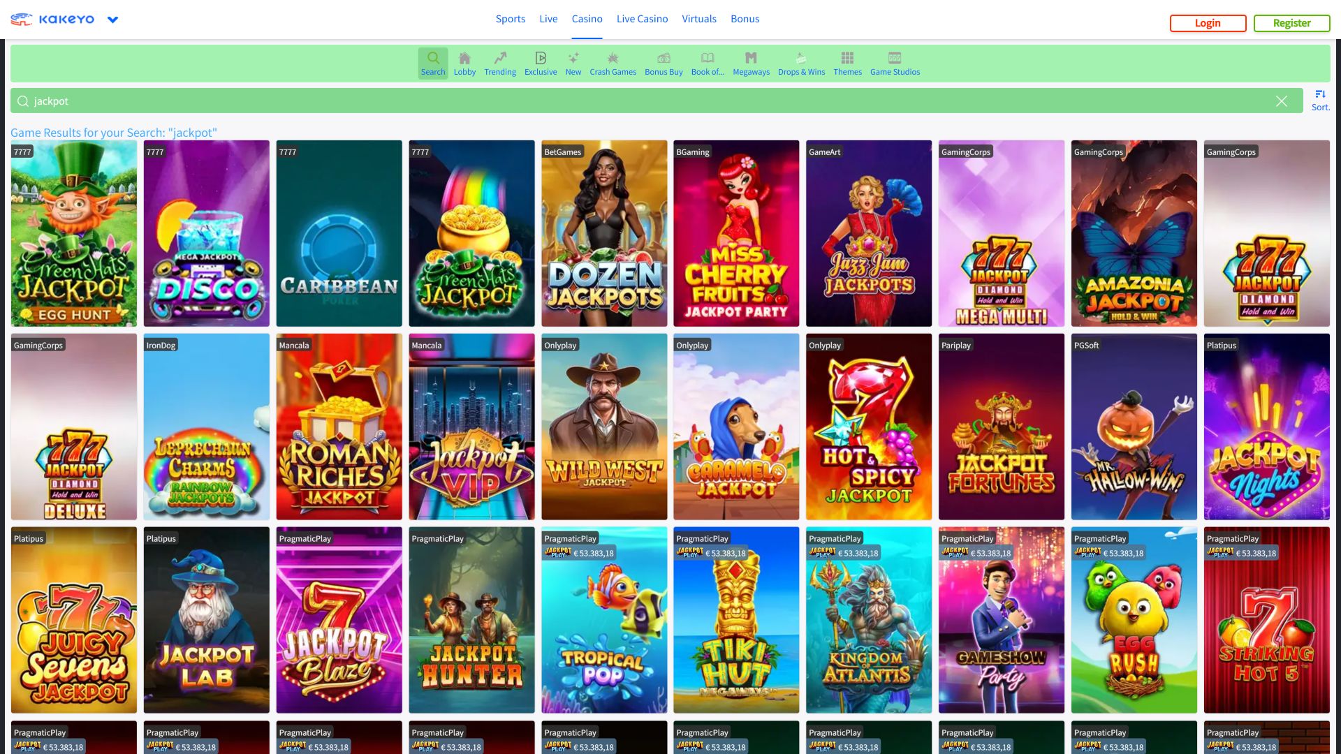 Jackpot desktop del casinò KaKeYo