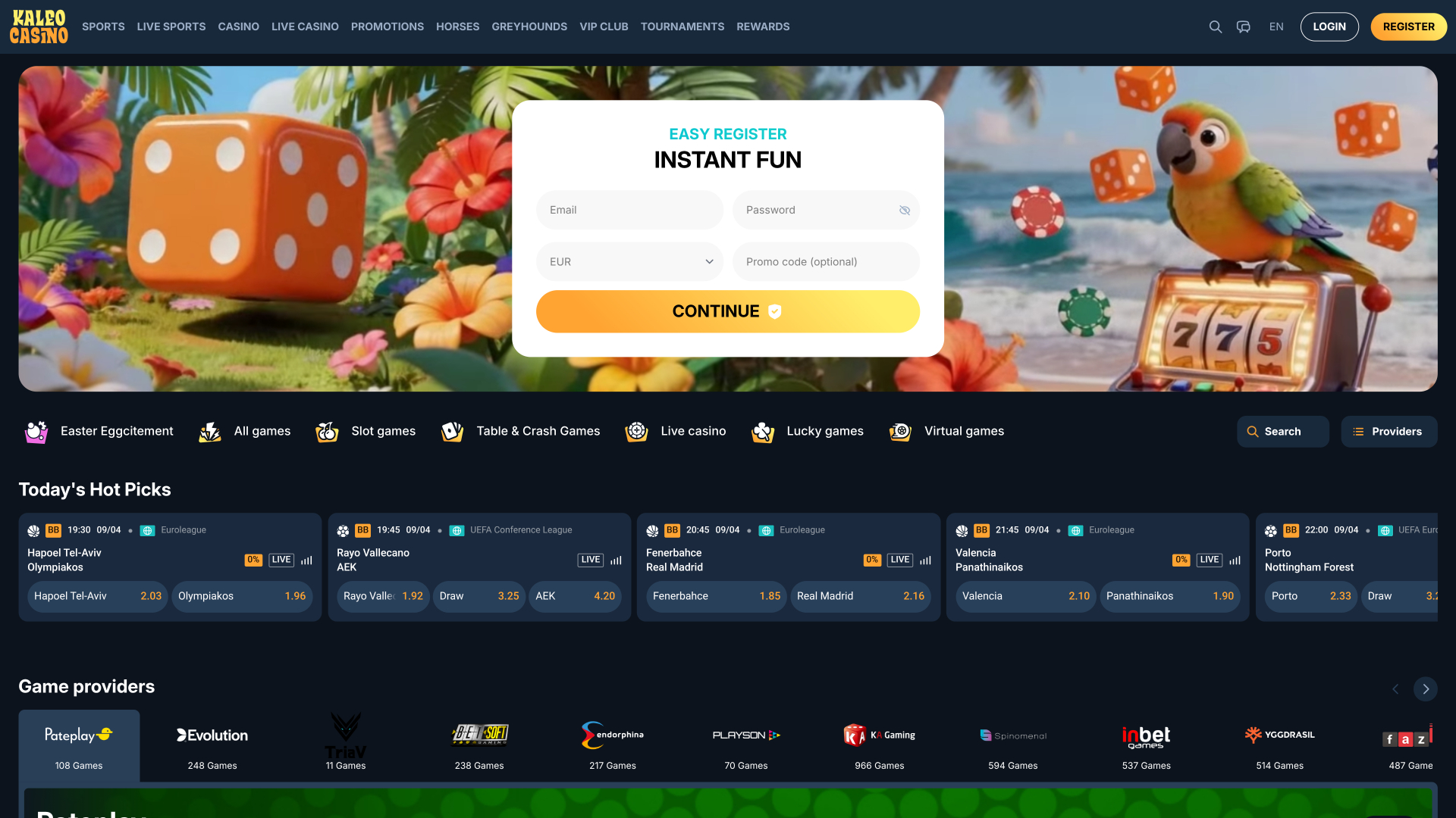 Kaleo Casino Homepage