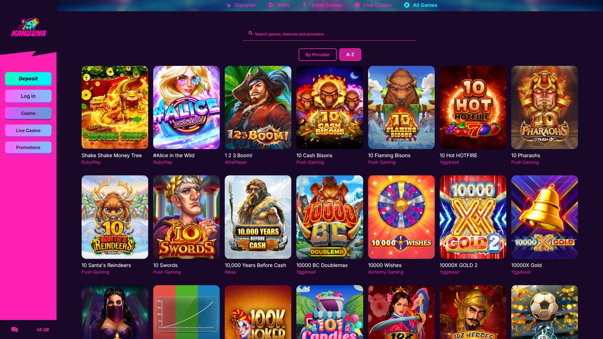 Juegos de escritorio del casino Kanuuna