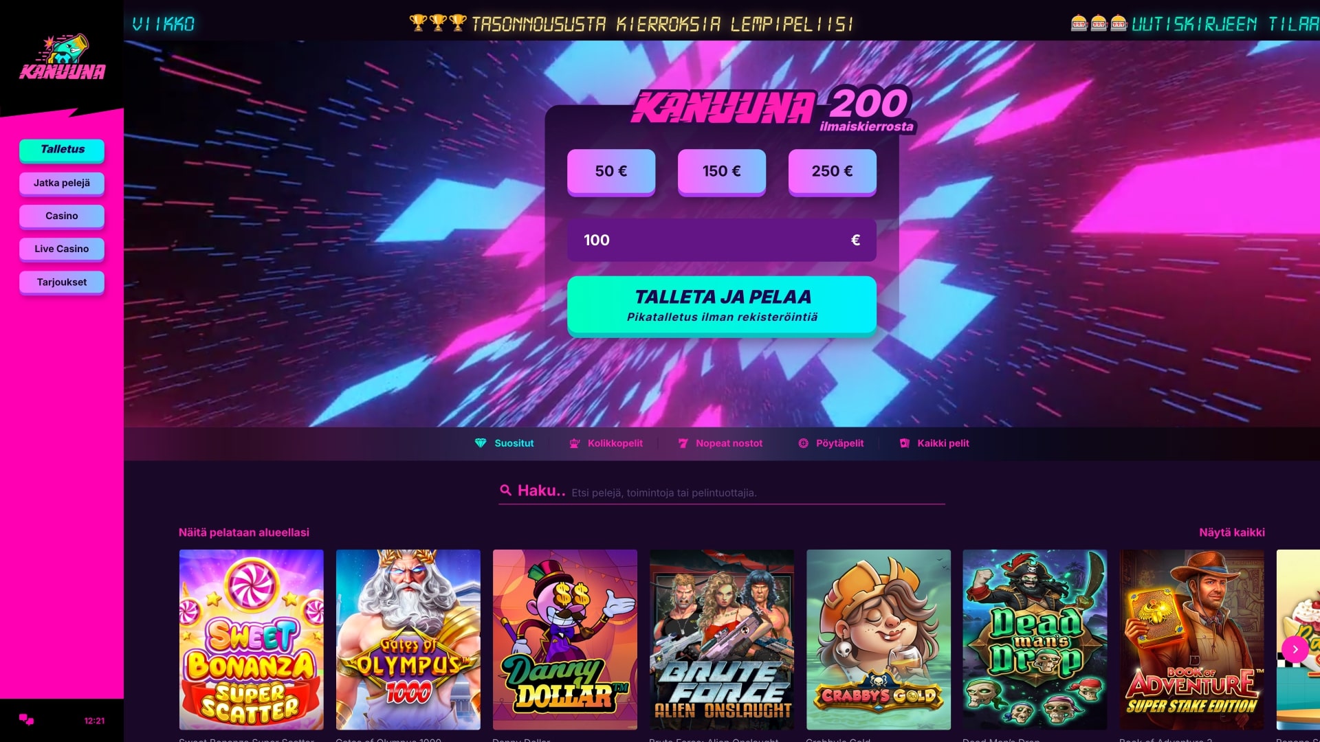 Página principal de Kanuuna Casino Escritorio