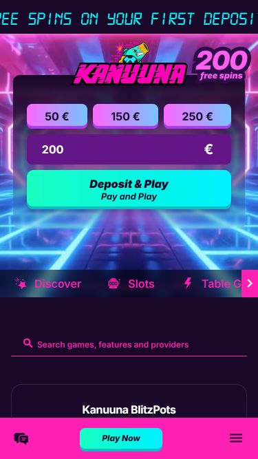 Página de inicio móvil de Kanuuna Casino