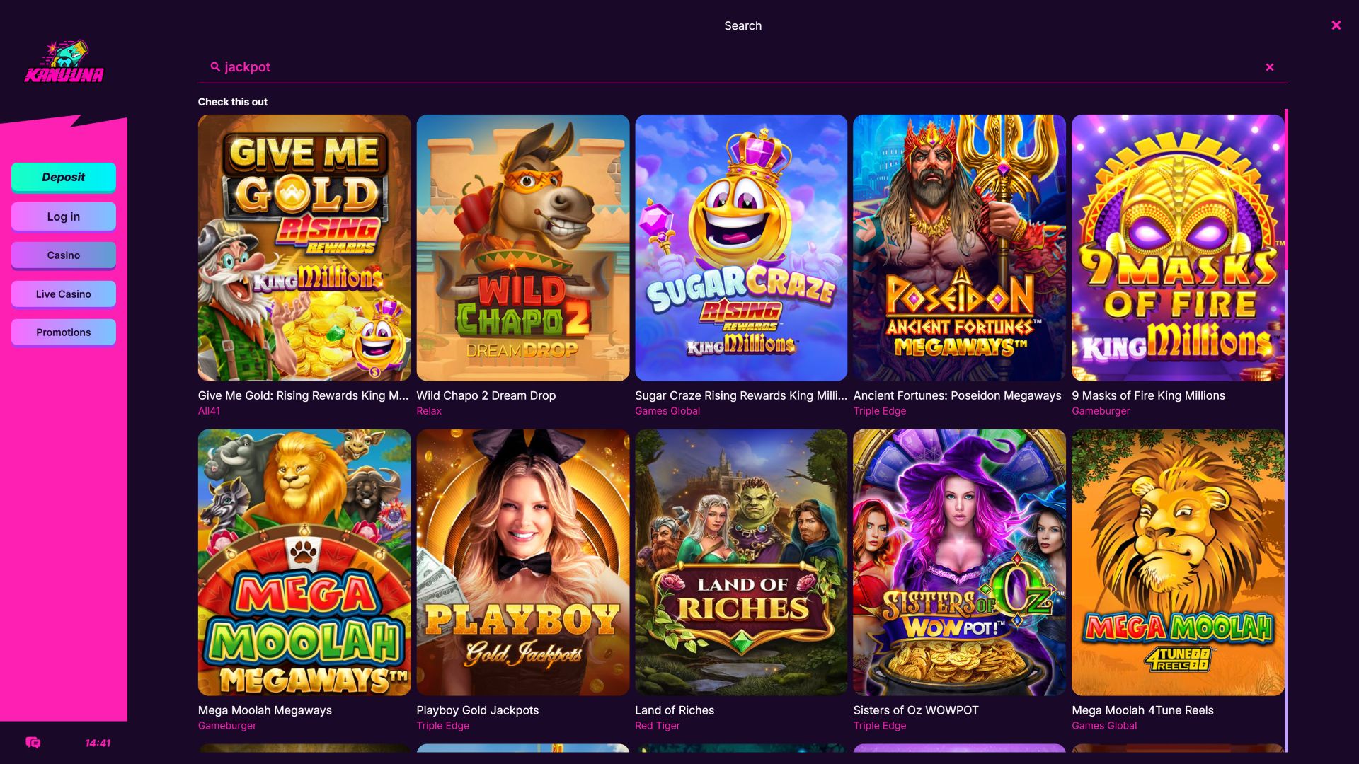 Jackpot de escritorio del casino Kanuuna