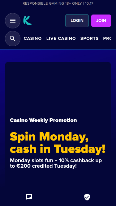 Page d’accueil du Karamba Casino Mobile