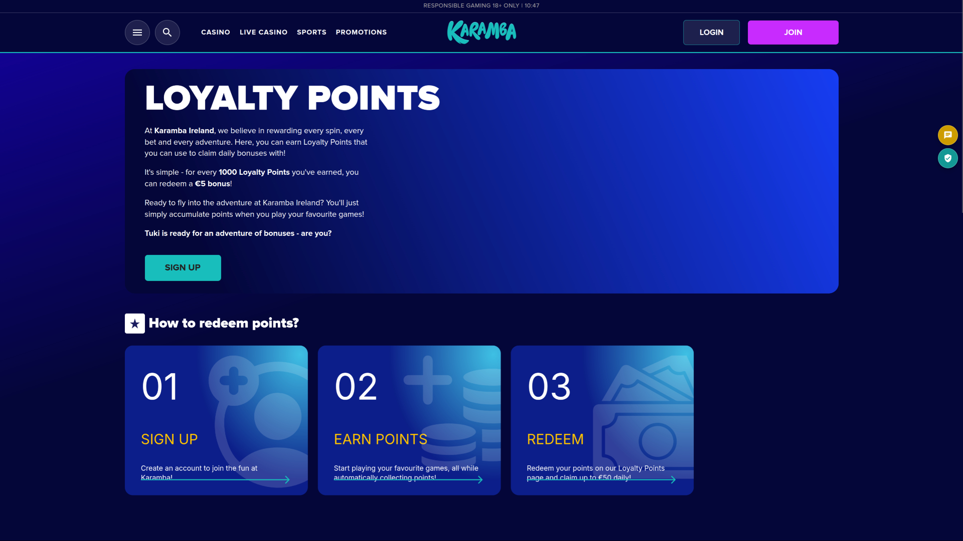 Programme VIP de bureau du casino Karamba