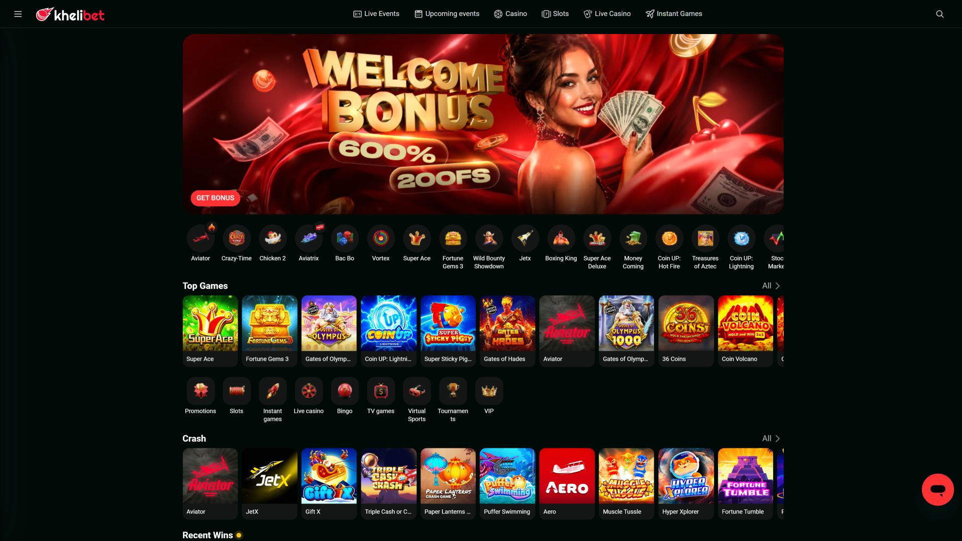 Kheli Bet Casino Desktop Homepage