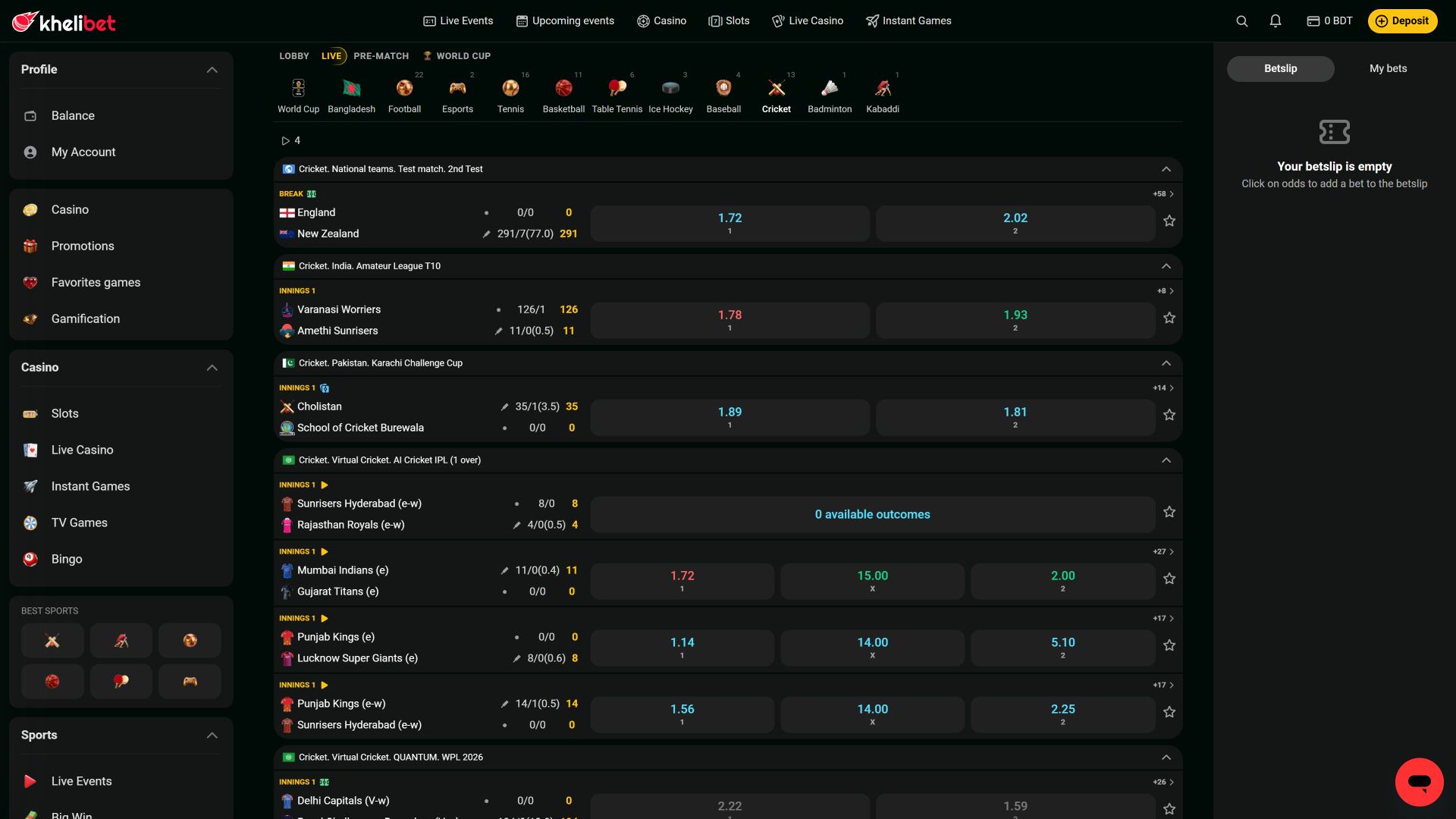 Kheli Bet Casino Desktop Sports
