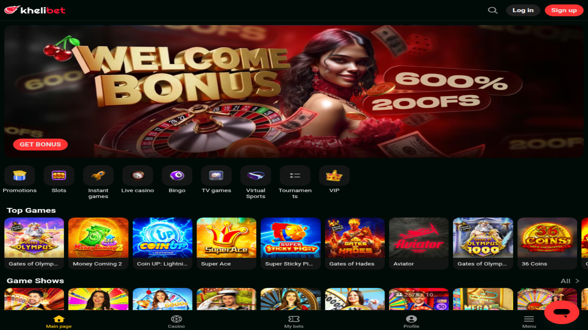 Captura de pantalla de la página de inicio de Kheli Bet para escritorio