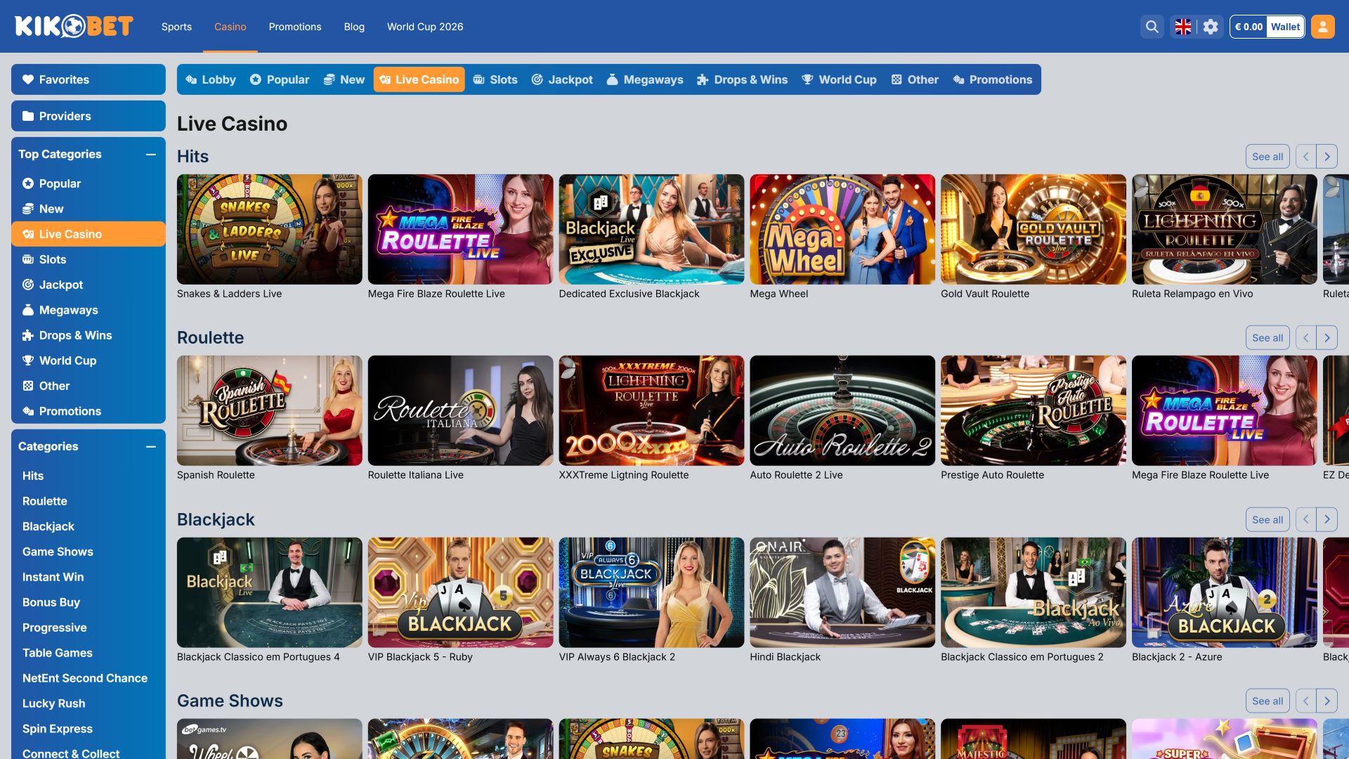 Kikobet Casino Desktop Live Dealer
