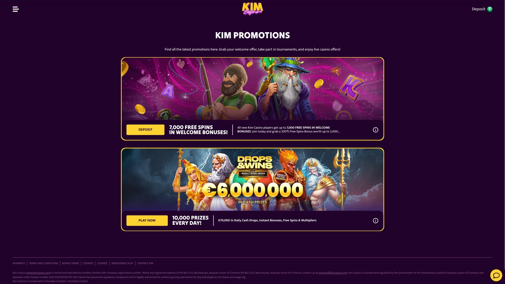 Promociones de Kim Casino Escritorio