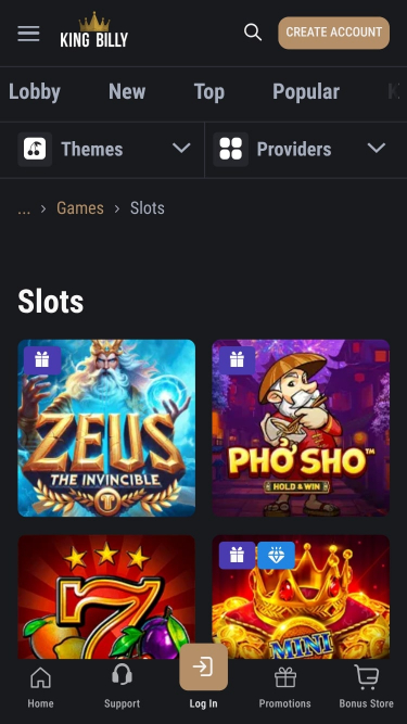 Jeux du King Billy Casino Mobile