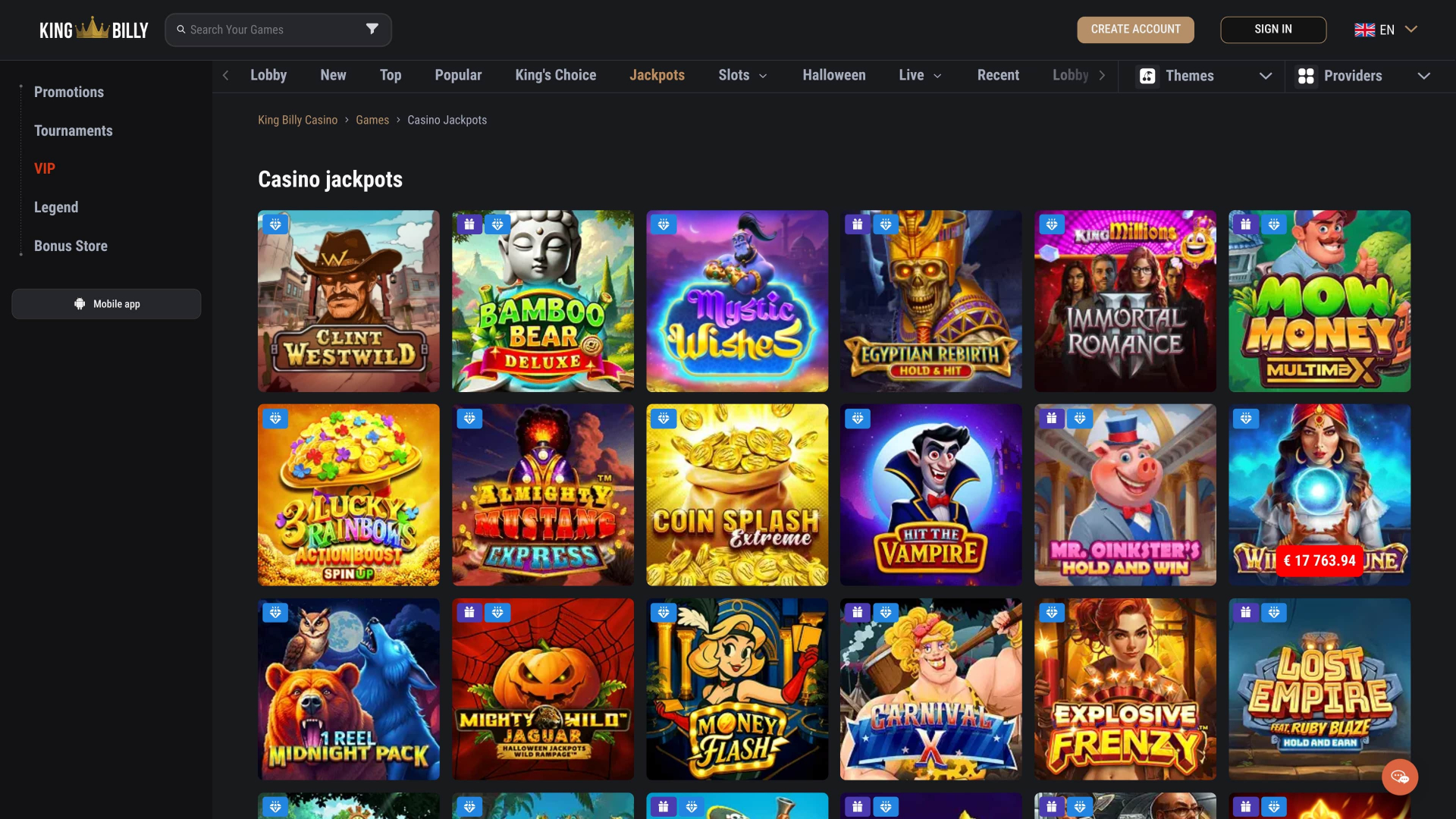 Jackpot du King Billy Casino Bureau
