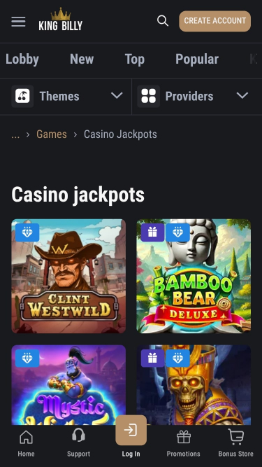 Jackpot du King Billy Casino Mobile