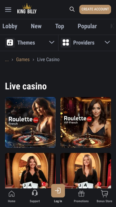 Croupier en direct du King Billy Casino Mobile