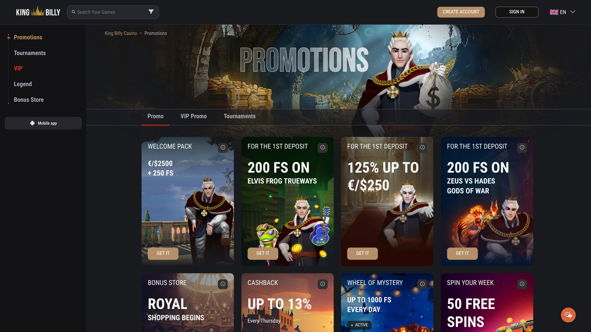 Promotions du King Billy Casino Bureau