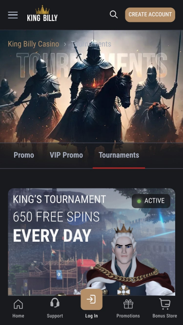 Tournois du King Billy Casino Mobile