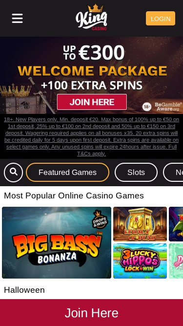 Page d'accueil King Casino Mobile