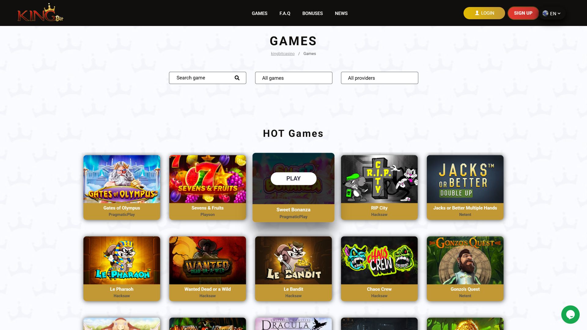 Jeux de casino KingBit pour ordinateur
