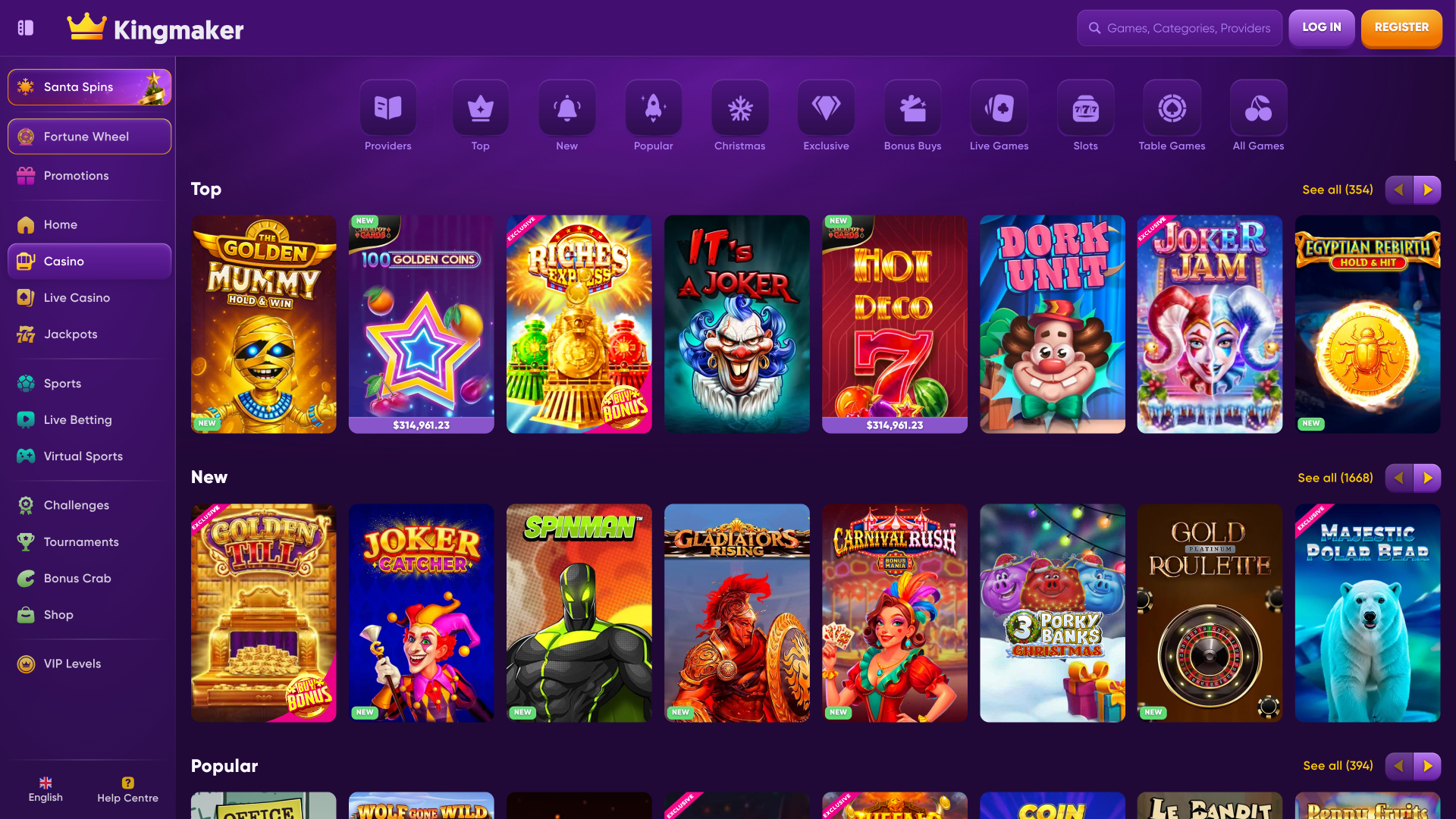 Jeux de casino Kingmaker sur ordinateur