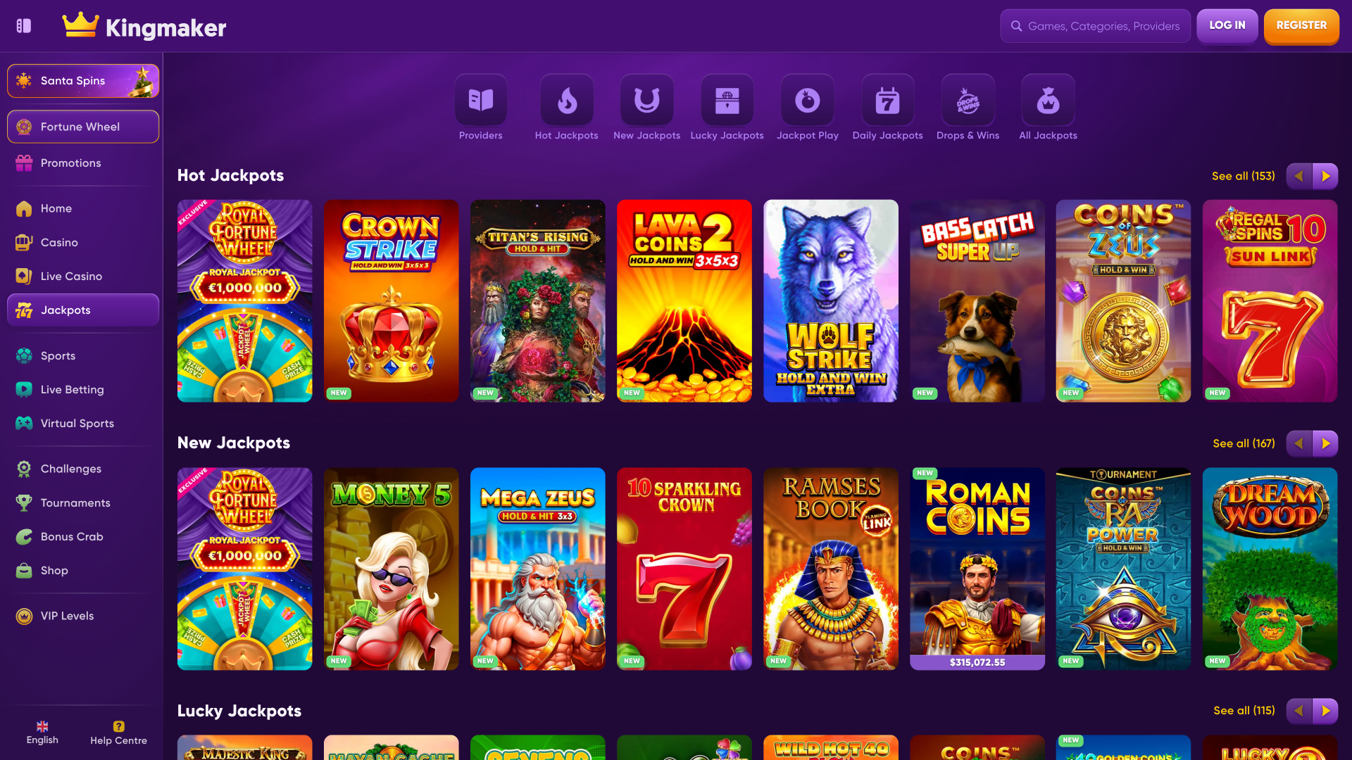 Jackpot de bureau du casino Kingmaker