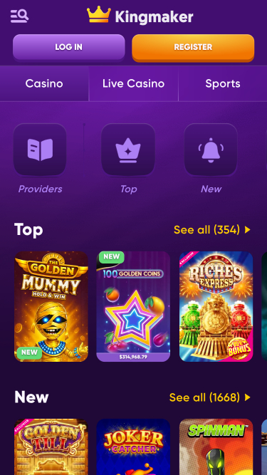 Jeux mobiles de Kingmaker Casino