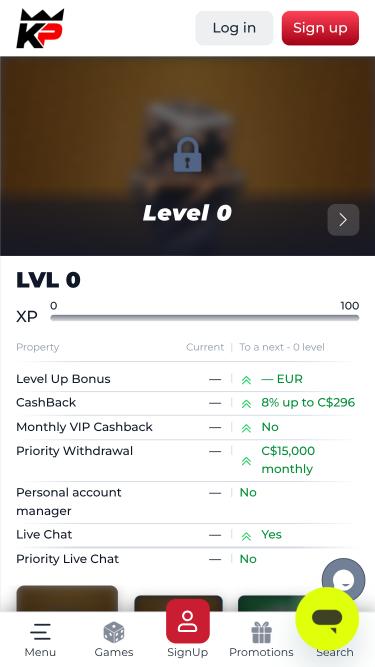 KingPari Casino VIP mobile page