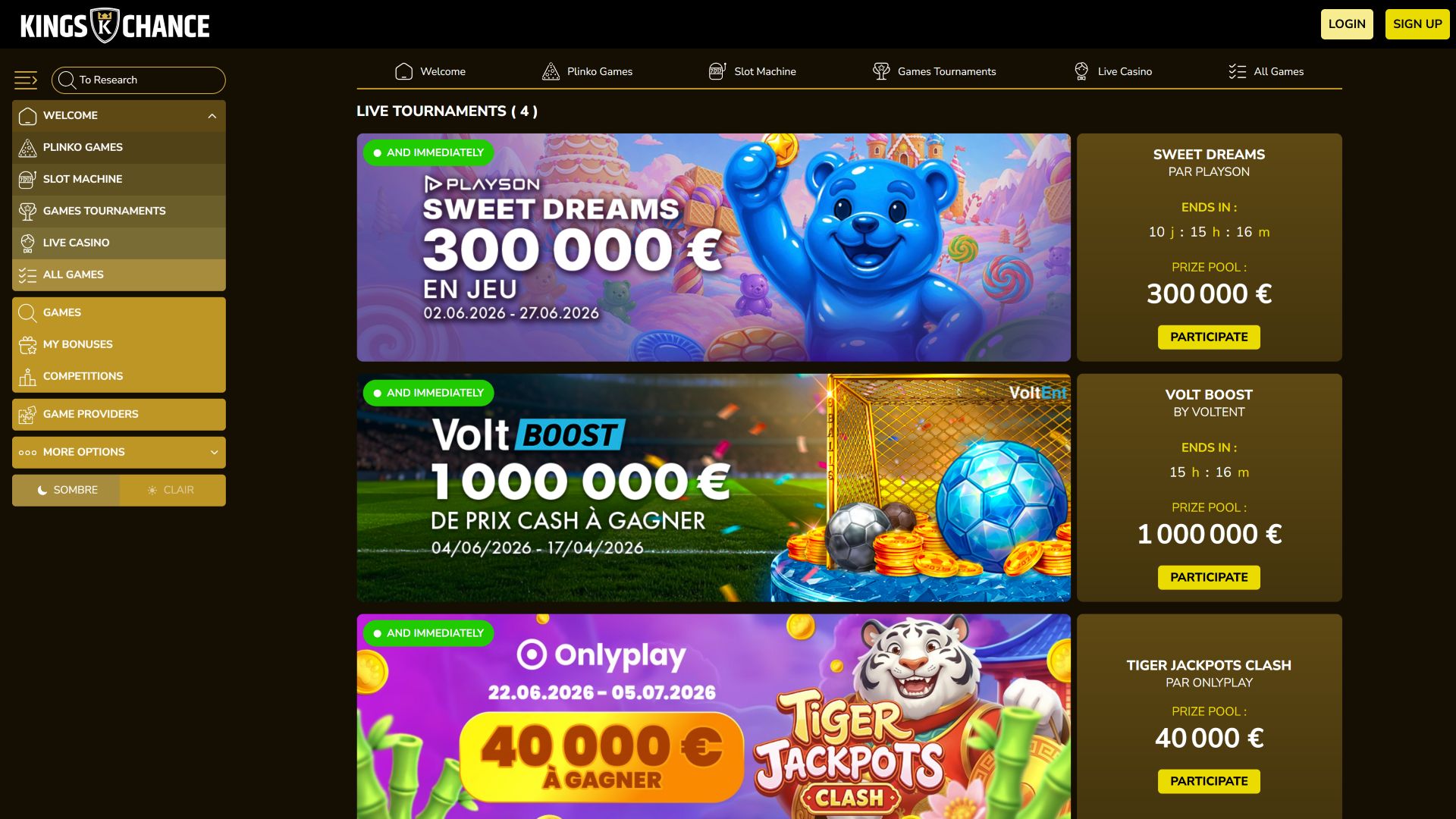 Tornei per computer desktop di Kings Chance Casino