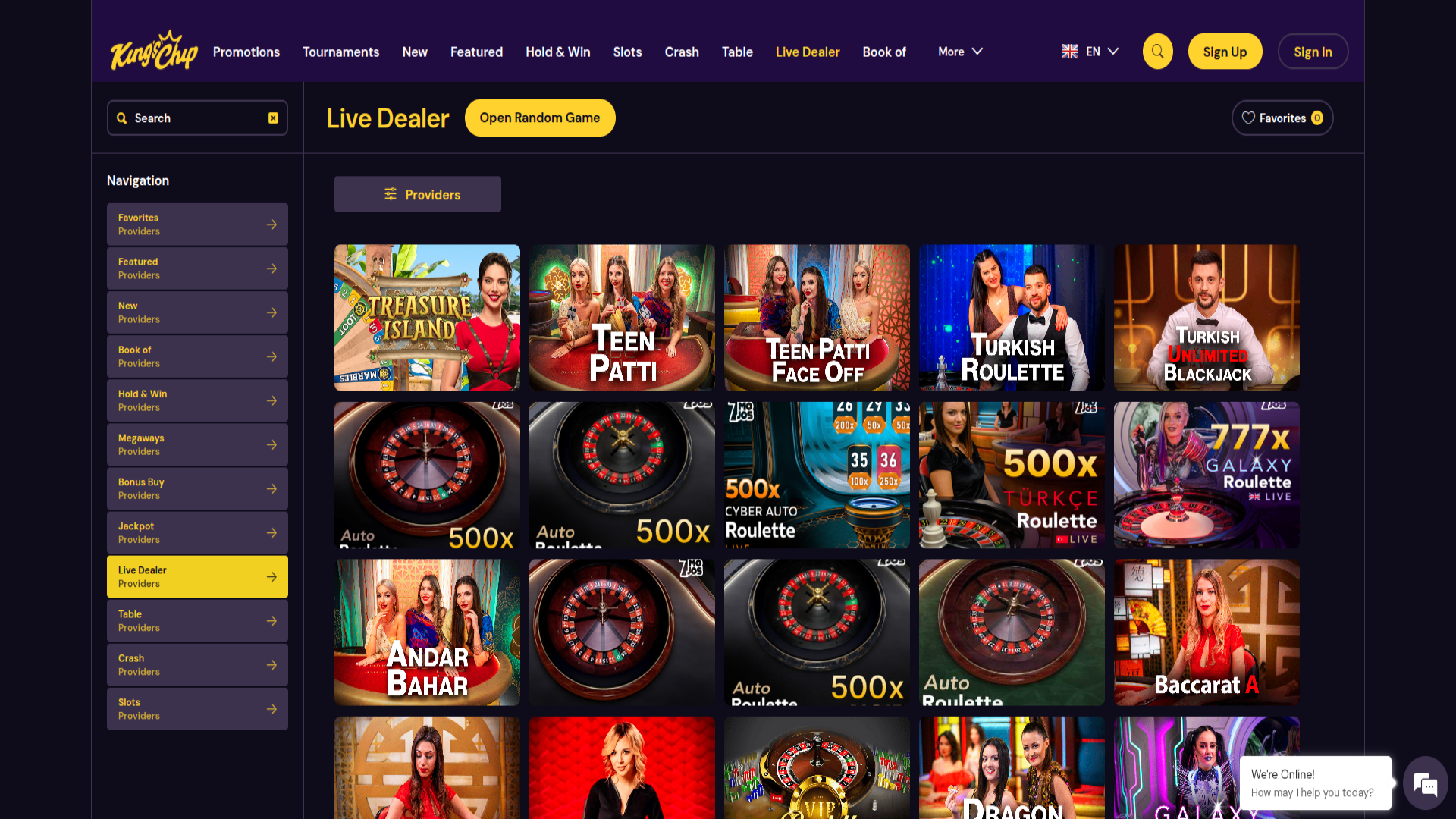 Screenshot del croupier dal vivo del King's Chip Casino per desktop