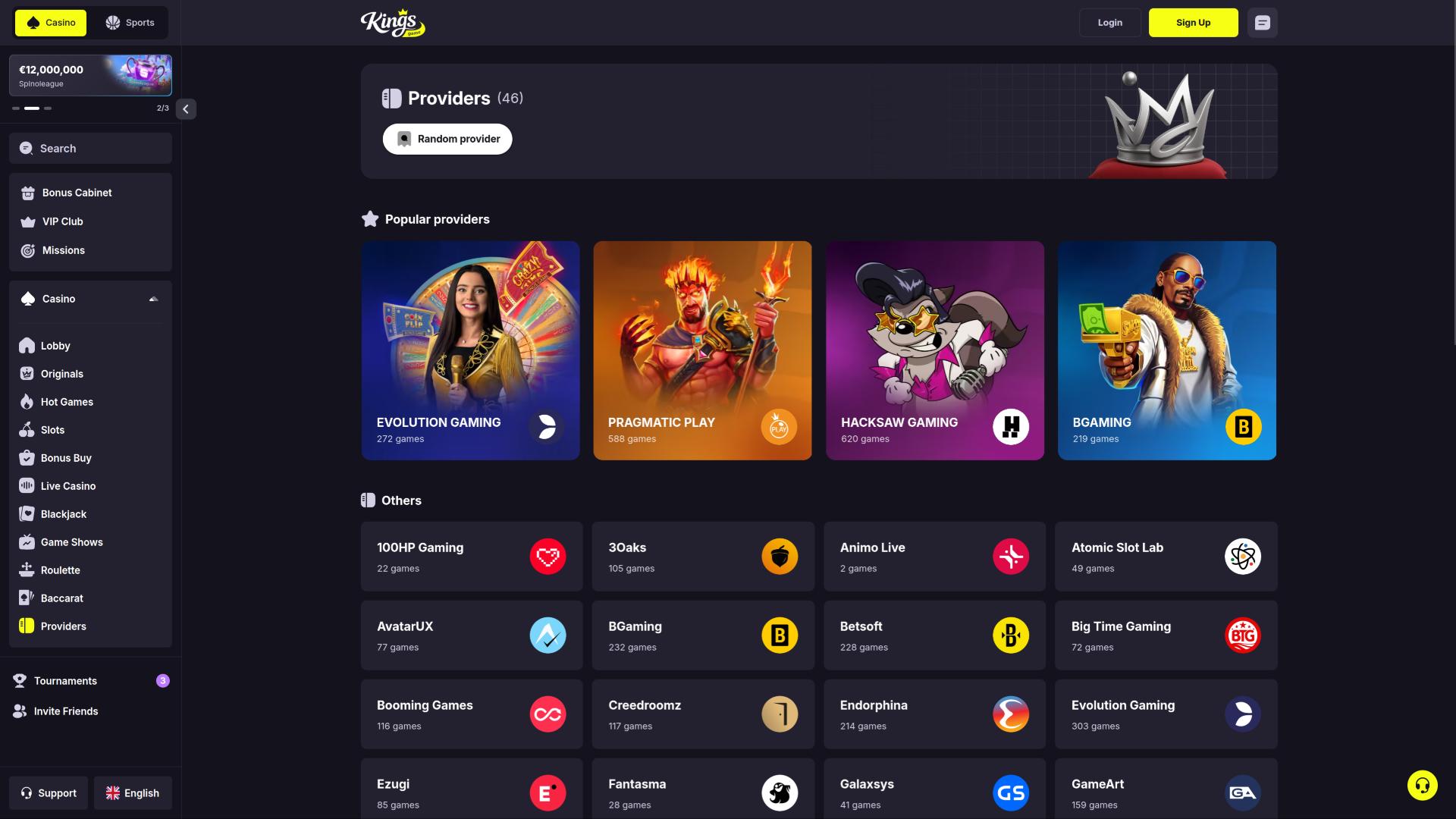 Page des développeurs du jeu Kings Game Casino
