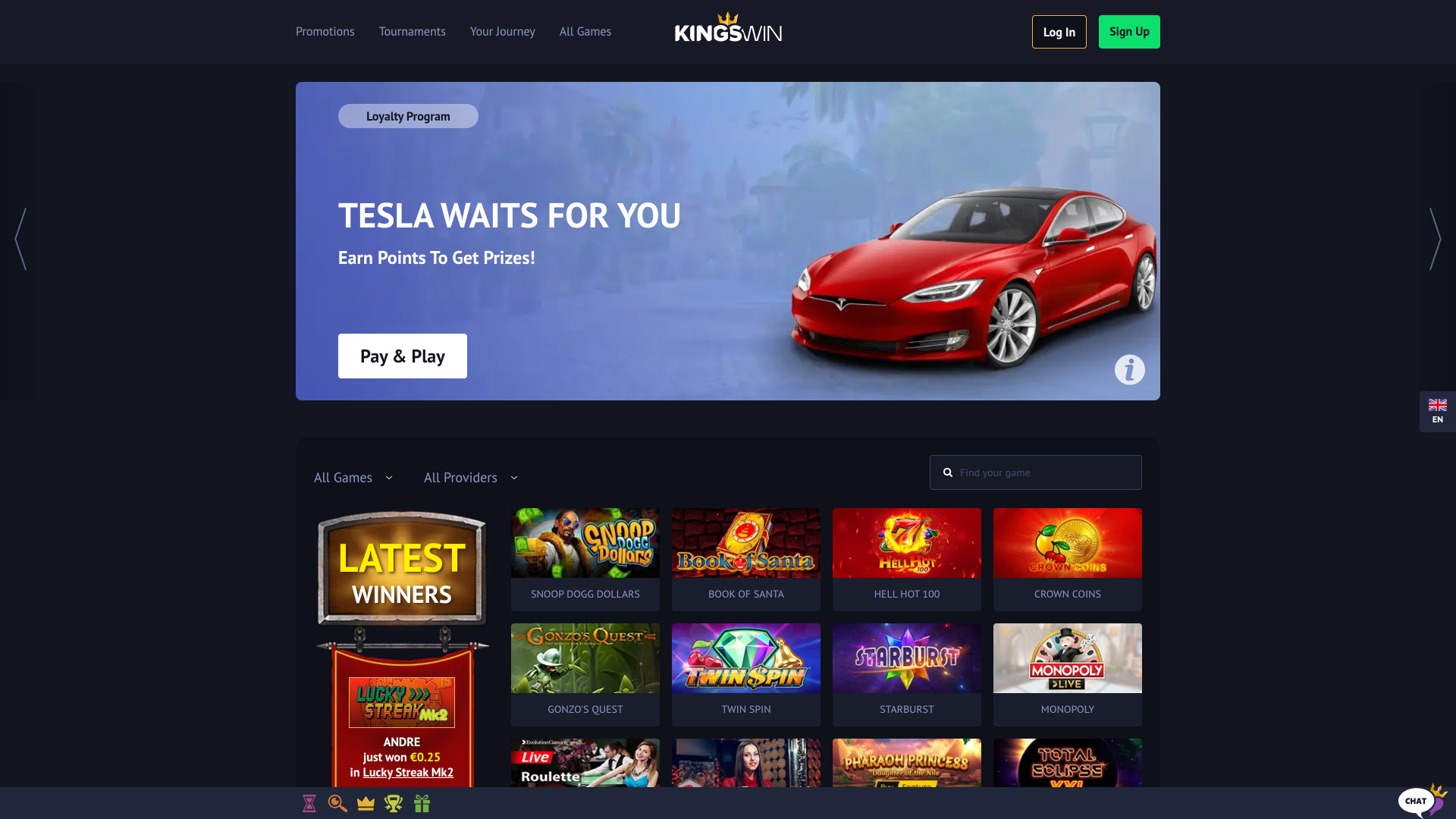 Page d'accueil du casino KingsWin pour ordinateur