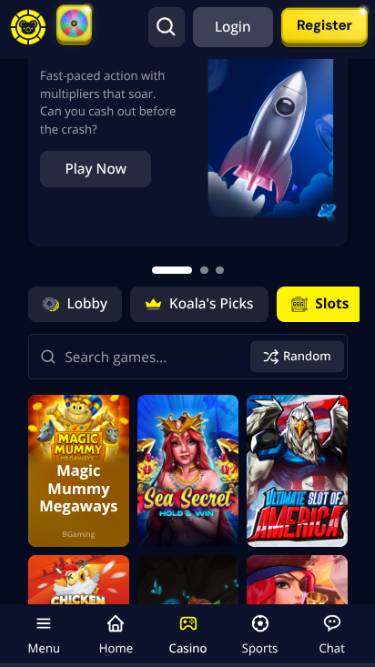 Captura de pantalla de la página móvil de juegos de Koalabet Casino