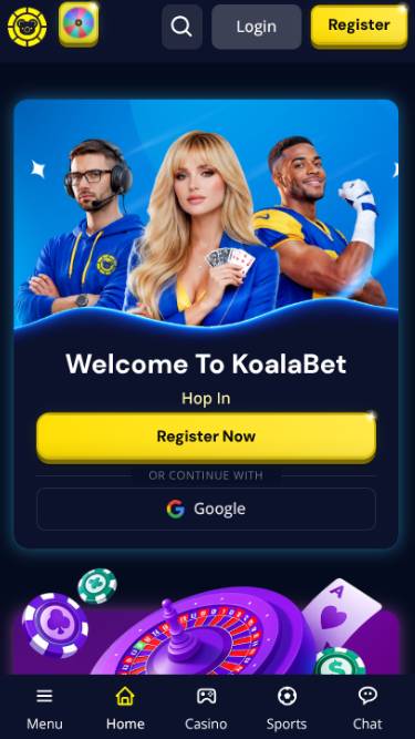 Captura de pantalla móvil de la página de inicio de Koalabet Casino