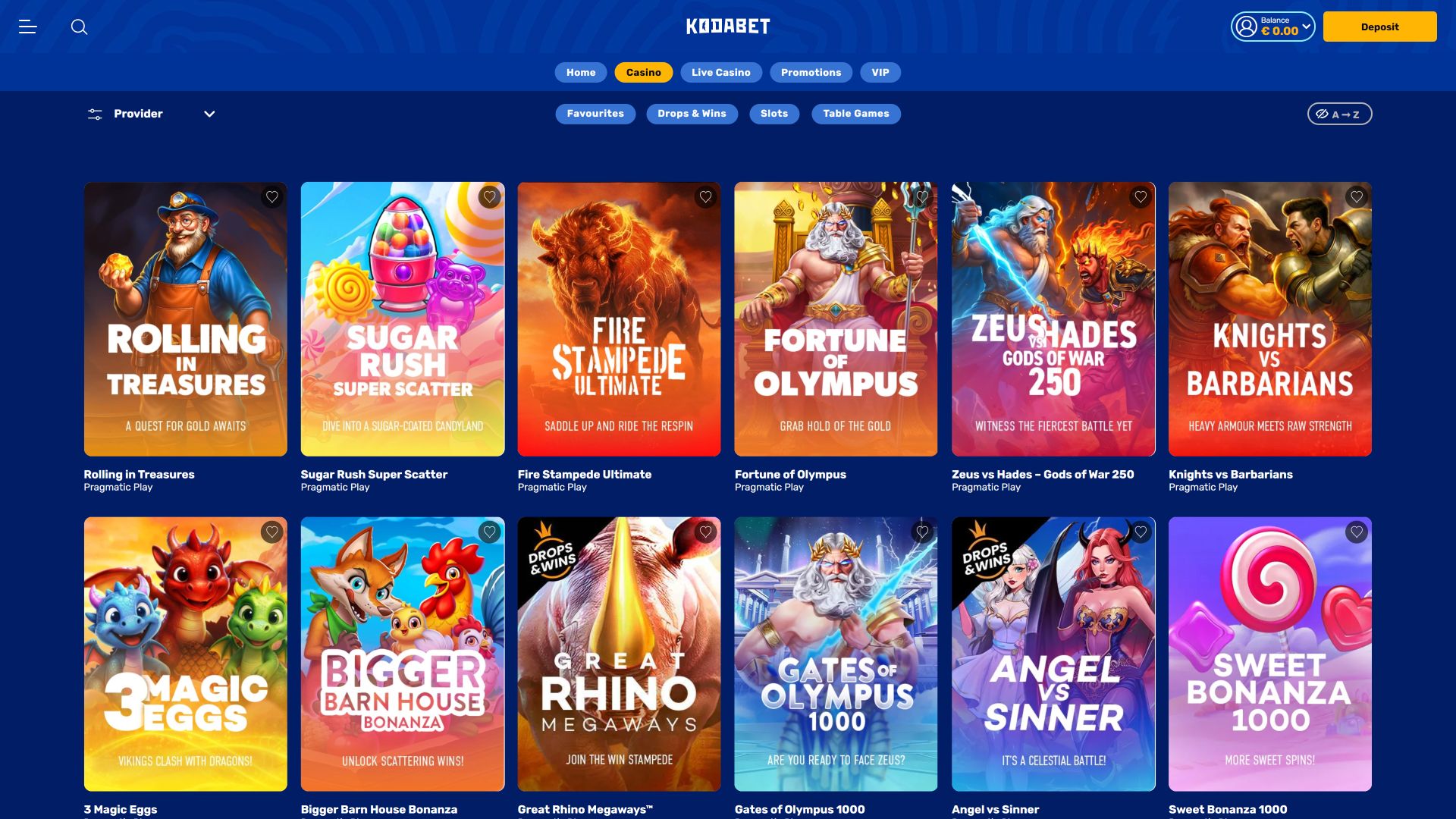 Botes y ganancias en la versión de escritorio del casino KodaBet