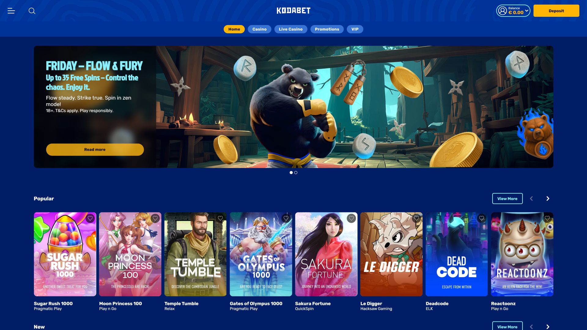Página de inicio de escritorio de KodaBet Casino