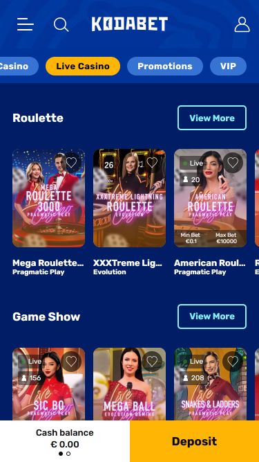 KodaBet Casino Móvil con crupier en vivo