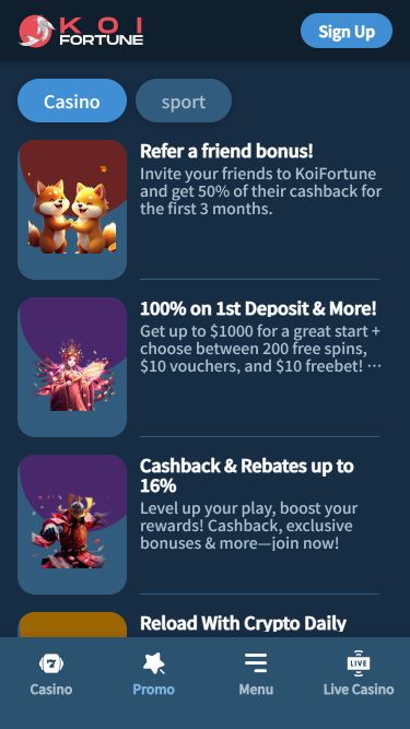 Promotions mobiles du casino KoiFortune