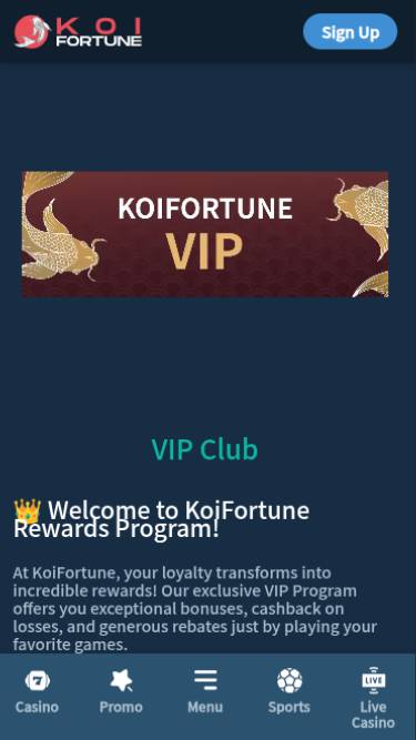 Скриншот мобильной VIP-страницы казино KoiFortune