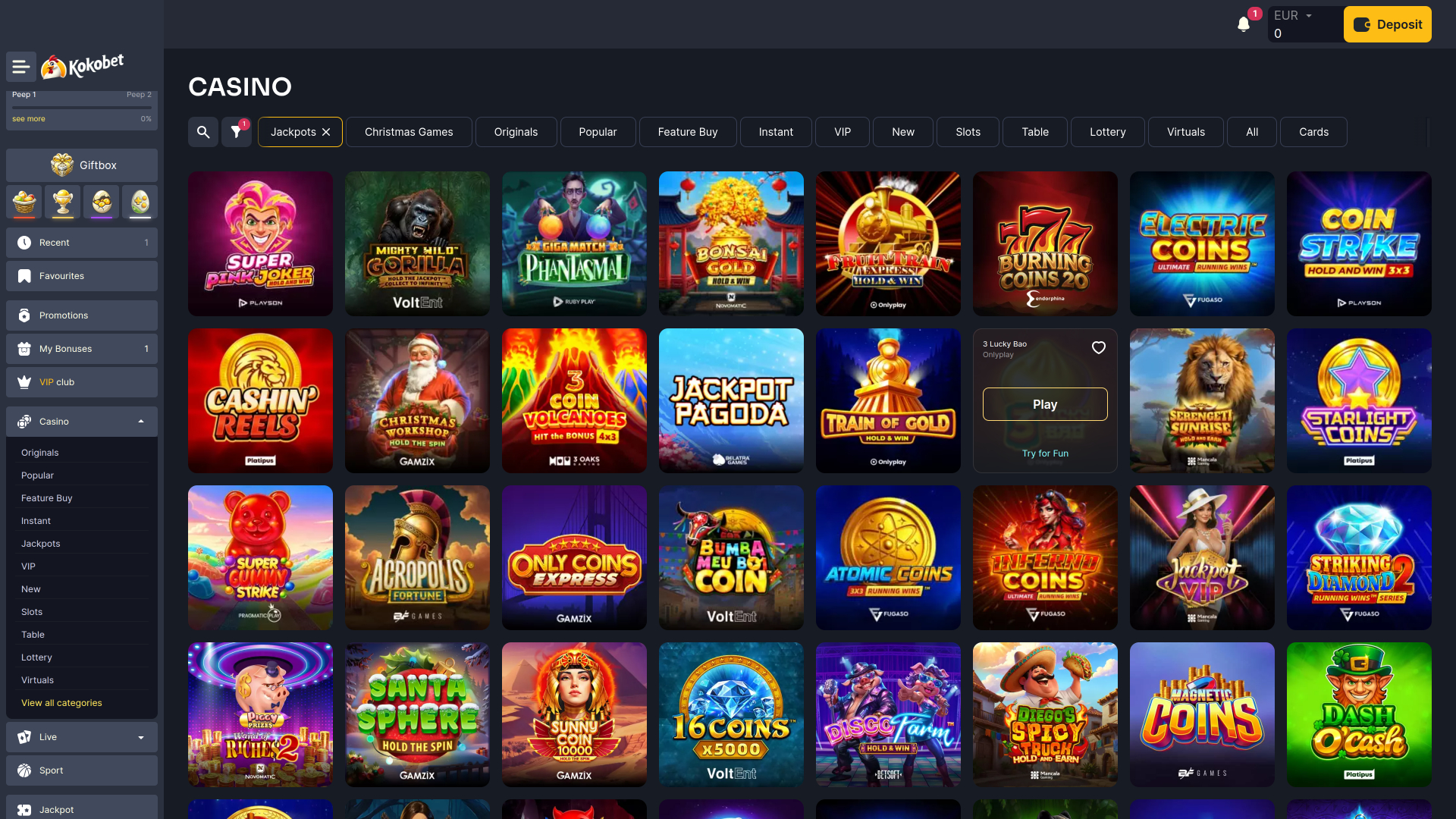 Koko.bet Casino Desktop Jackpot