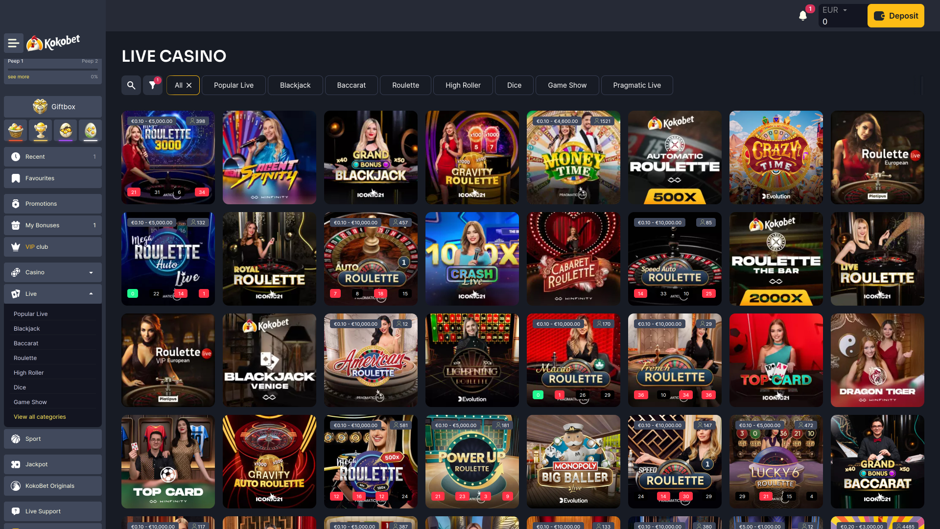 Koko.bet Casino Desktop Live-Dealer