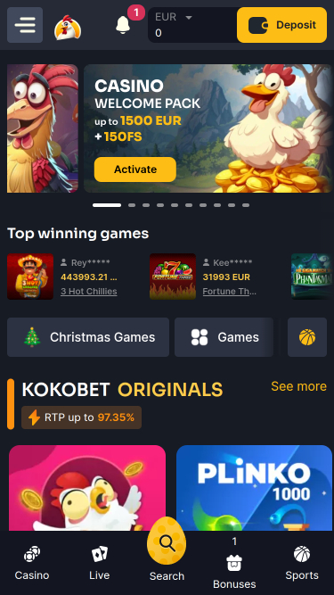 Koko.bet Casino Mobile Homepage