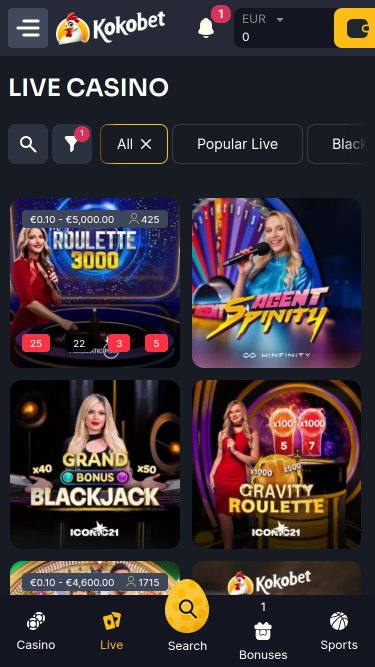 Koko.bet Casino Mobile Live Dealer