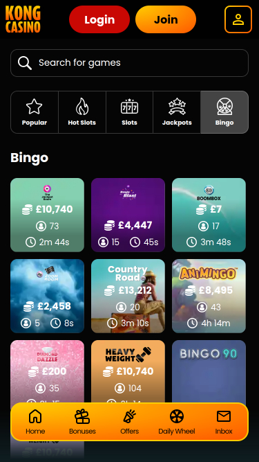 Bingo mobile de Kong Casino