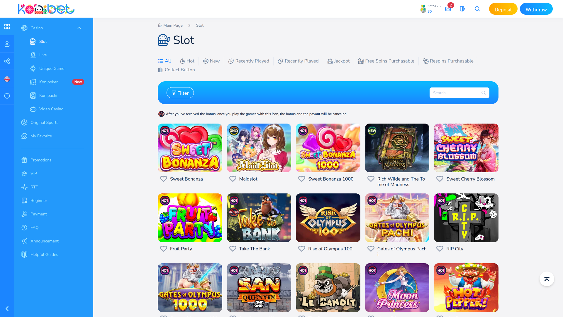 Jeux de casino Konibet pour ordinateur