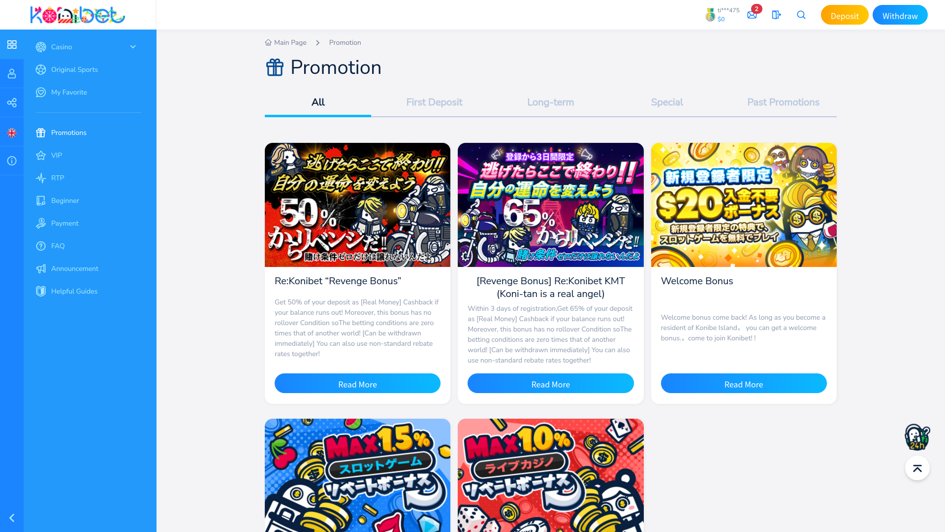 Promotions du casino Konibet sur ordinateur