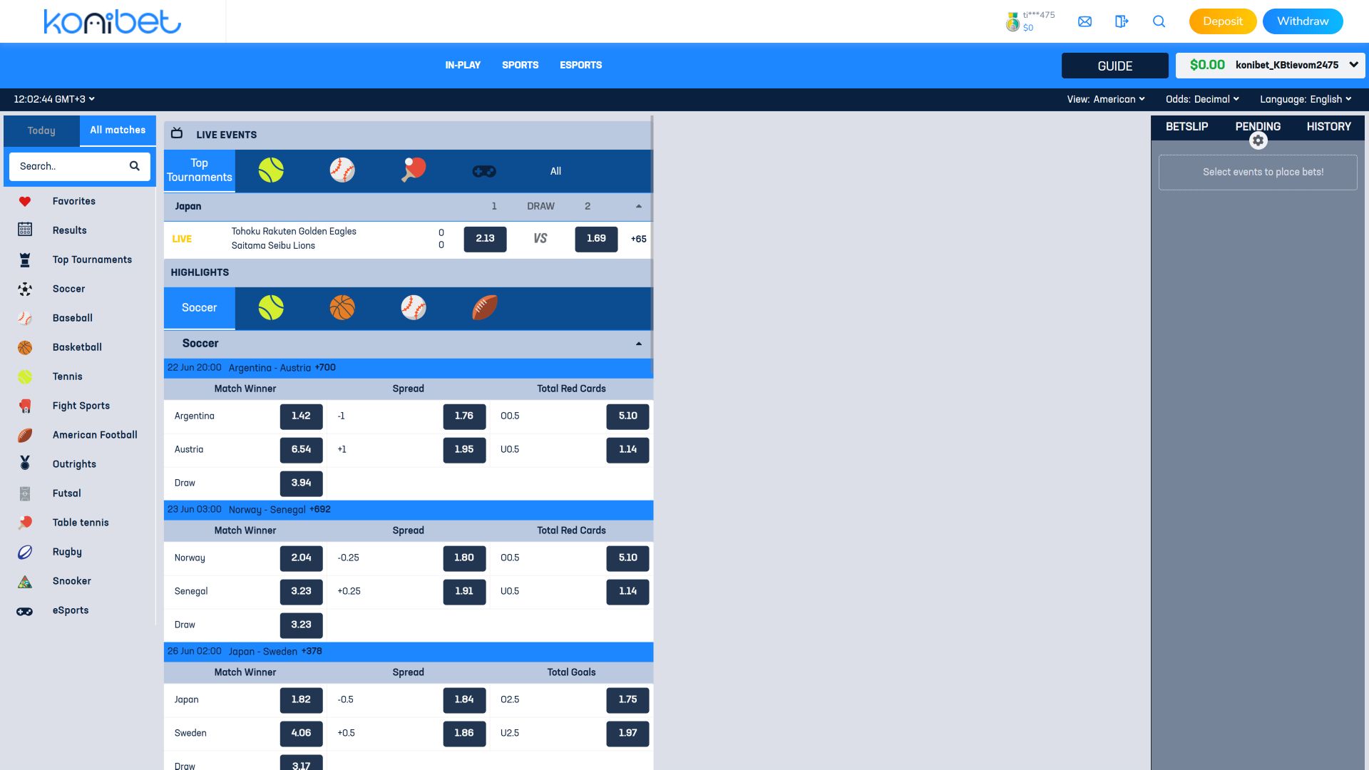 Konibet Casino Desktop Sports