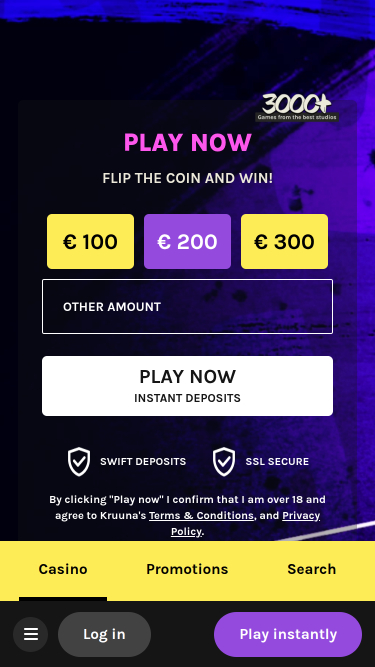 Homepage mobile di Crown Casino