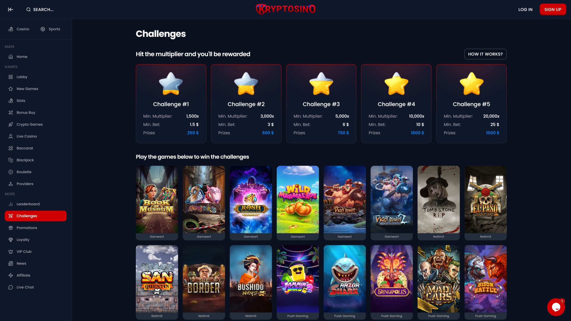 Défis du casino Kryptosino sur ordinateur