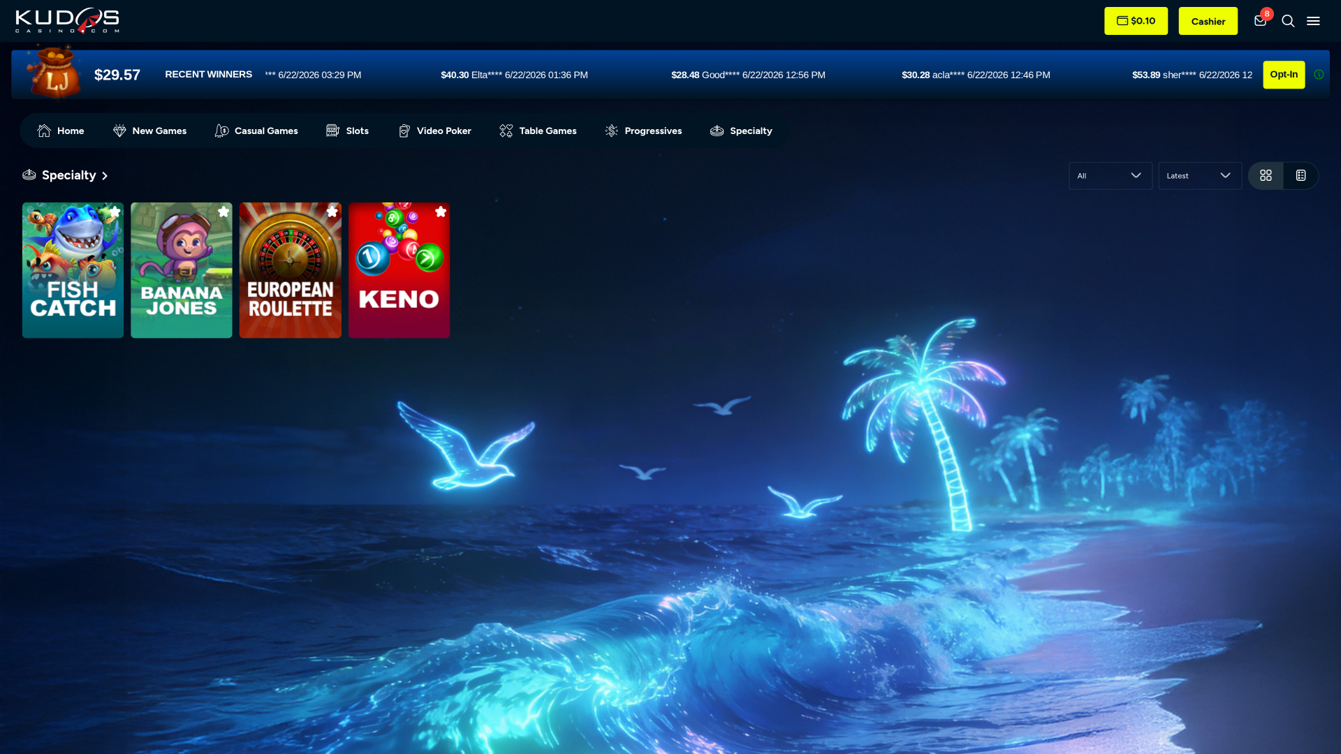 Jeux spécialisés de bureau du casino Kudos