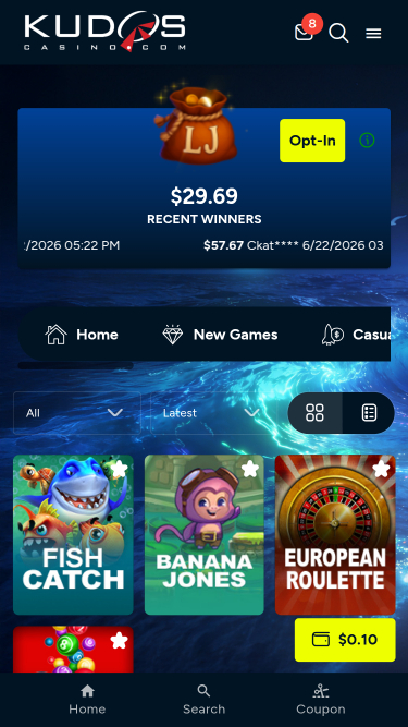 Jeux spécialisés mobiles de Kudos Casino